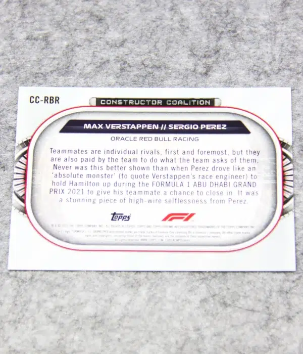 2022 Max Verstappen & Sergio Perez #CC-RBR Topps Chrome F1 Constructors Coalition - back