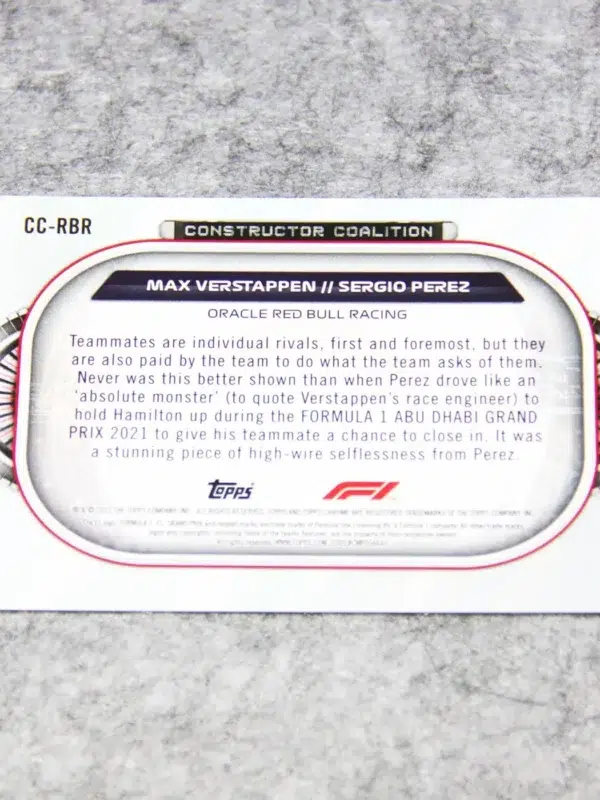 2022 Max Verstappen & Sergio Perez #CC-RBR Topps Chrome F1 Constructors Coalition - back
