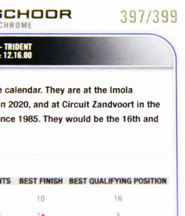 2022 Richard Verschoor #145 Topps Chrome F2 Purple Refractor SN#397 - detail