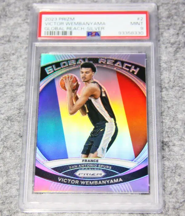 2023-24 Victor Wembanyama #2 Panini Prizm Global Reach Silver Prizm RC PSA 9 MINT - front
