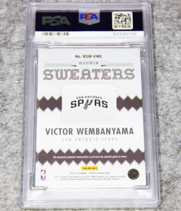 2023-24 Victor Wembanyama #RSW-VWE Panini NBA Hoops Rookie Sweaters RC PSA 9 MINT - back