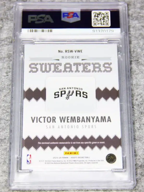 2023-24 Victor Wembanyama #RSW-VWE Panini NBA Hoops Rookie Sweaters RC PSA 9 MINT - back
