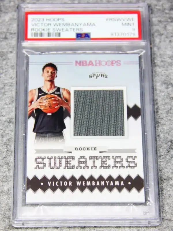 2023-24 Victor Wembanyama #RSW-VWE Panini NBA Hoops Rookie Sweaters RC PSA 9 MINT - front