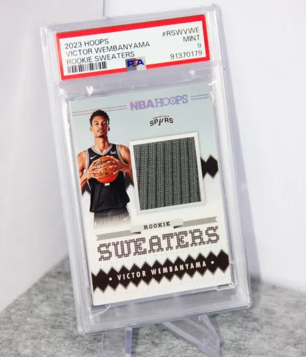 2023-24 Victor Wembanyama #RSW-VWE Panini NBA Hoops Rookie Sweaters RC PSA 9 MINT - stand