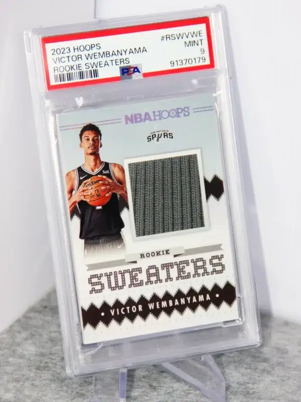 2023-24 Victor Wembanyama #RSW-VWE Panini NBA Hoops Rookie Sweaters RC PSA 9 MINT - stand