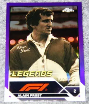 2023 Alain Prost #196 Topps Chrome F1 Legends Purple Refractor SN#360 - front