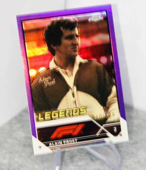 2023 Alain Prost #196 Topps Chrome F1 Legends Purple Refractor SN#360 - stand