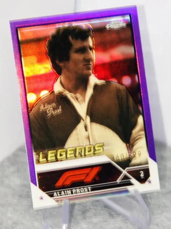 2023 Alain Prost #196 Topps Chrome F1 Legends Purple Refractor SN#360 - stand