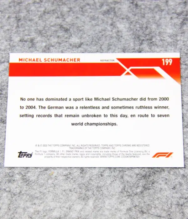 2023 Michael Schumacher #199 Topps Chrome F1 Legends Refractor - back