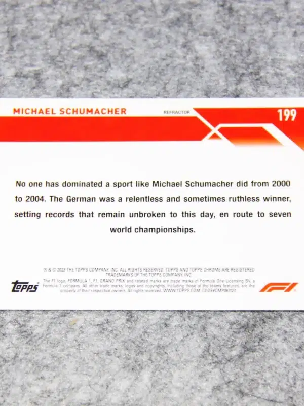2023 Michael Schumacher #199 Topps Chrome F1 Legends Refractor - back