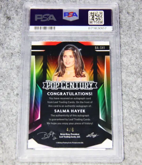 2023 Salma Hayek #BA-SH1 Leaf Metal 1st Pop Century Autograph Pink PSA 7 SN#4 - back
