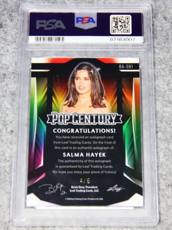2023 Salma Hayek #BA-SH1 Leaf Metal 1st Pop Century Autograph Pink PSA 7 SN#4 - back