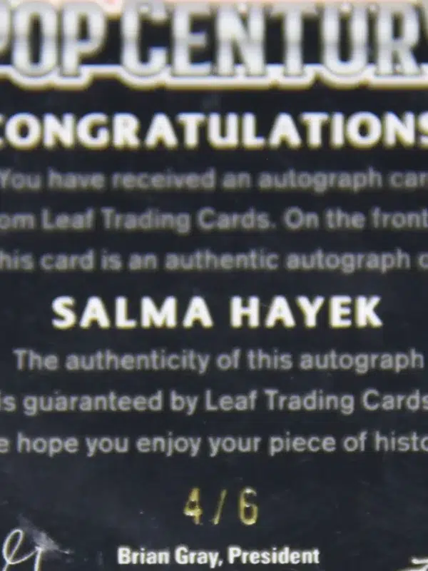 2023 Salma Hayek #BA-SH1 Leaf Metal 1st Pop Century Autograph Pink PSA 7 SN#4 - detail
