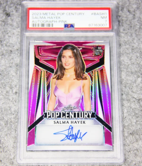 2023 Salma Hayek #BA-SH1 Leaf Metal 1st Pop Century Autograph Pink PSA 7 SN#4 - front
