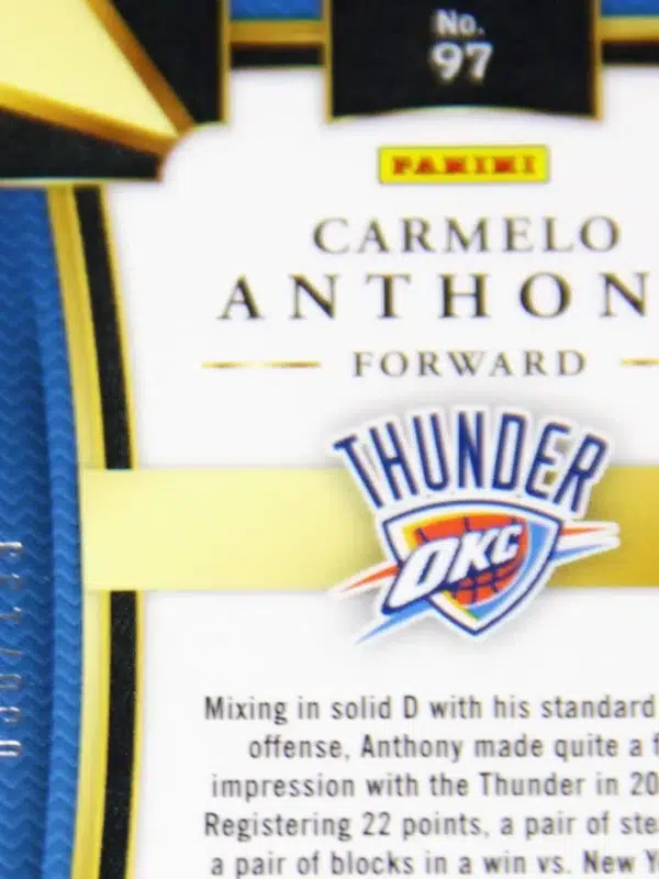 2017-18 Carmelo Anthony #97 Panini Select Concourse Maroon Prizm SN#38 PSA 9 MINT - detail