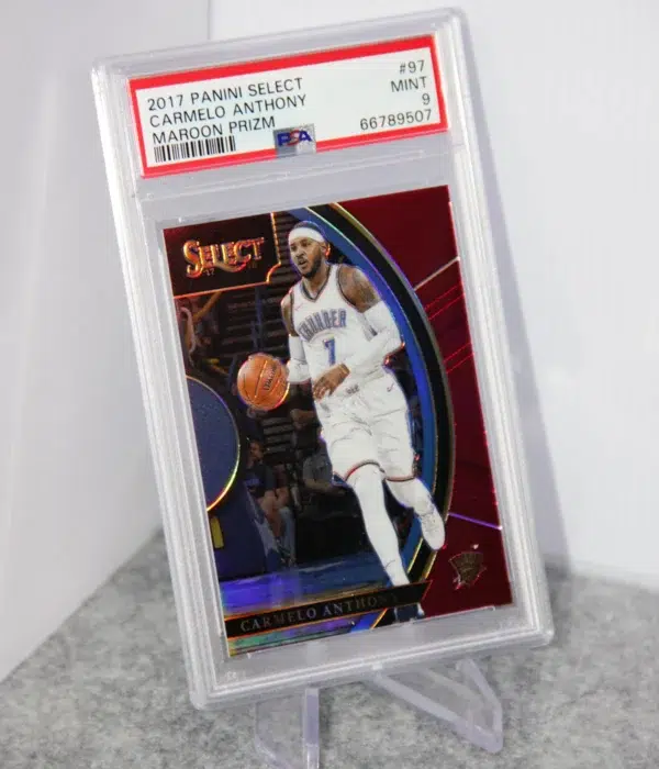 2017-18 Carmelo Anthony #97 Panini Select Concourse Maroon Prizm SN#38 PSA 9 MINT - stand
