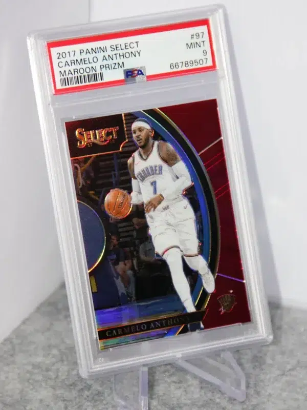 2017-18 Carmelo Anthony #97 Panini Select Concourse Maroon Prizm SN#38 PSA 9 MINT - stand