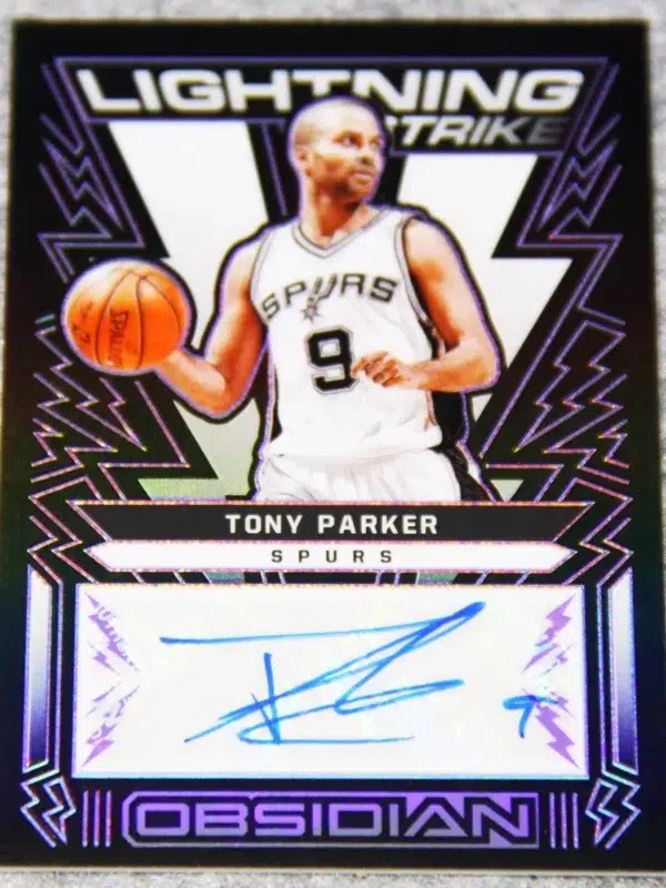 2021-22 Tony Parker #LSS-TPK Panini Obsidian Lightning Strike Signatures Purple SN#34 - front