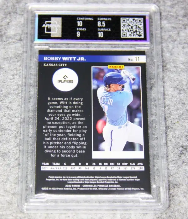 2022 Bobby Witt Jr. #11 Panini Chronicles Pinnacle Baseball RC AC 9 MINT - back