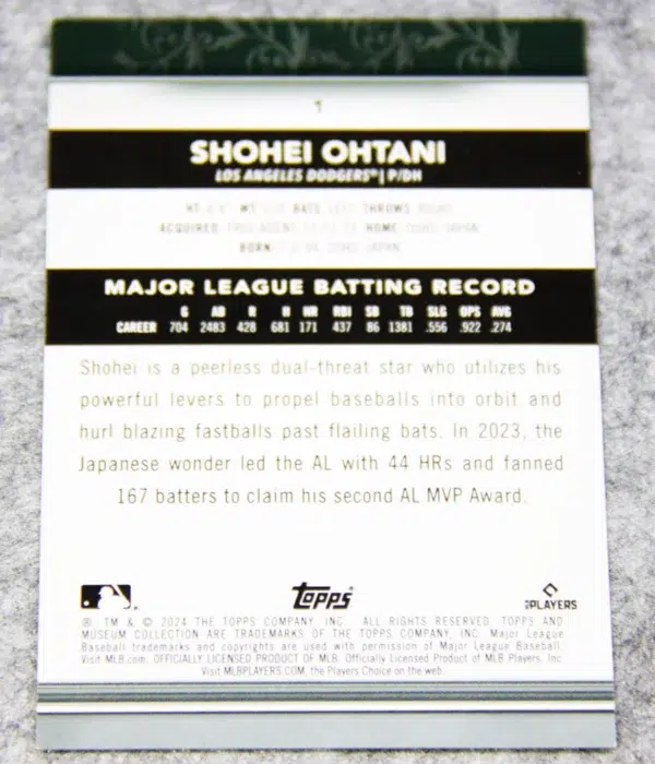2024 Shohei Ohtani #1 Topps Museum Collection - back