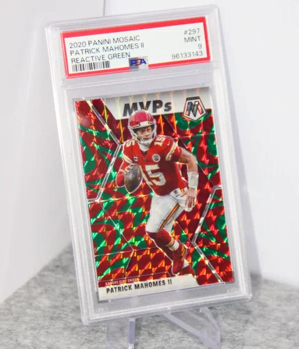 2020 Patrick Mahomes II #297 Panini Mosaic Reactive Green PSA 9 MINT - stand