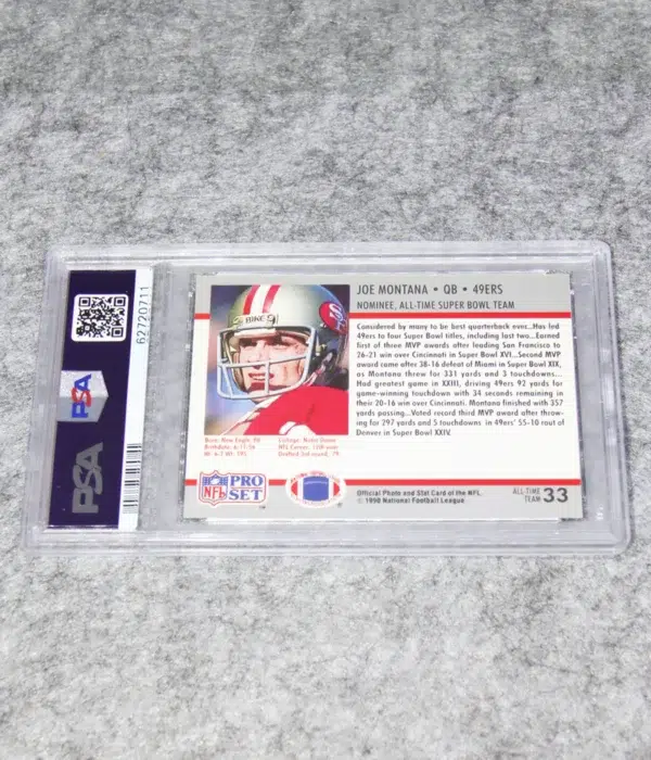 1990 Joe Montana #33 Pro Set Super Bowl Supermen XXV PSA 10 Gem MT - back
