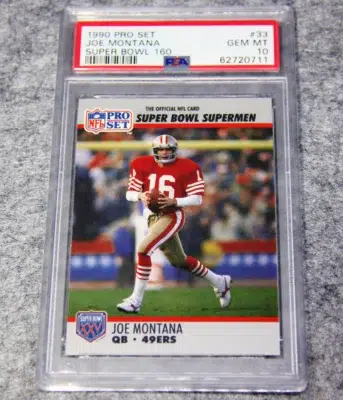 1990 Joe Montana #33 Pro Set Super Bowl Supermen XXV PSA 10 Gem MT - front