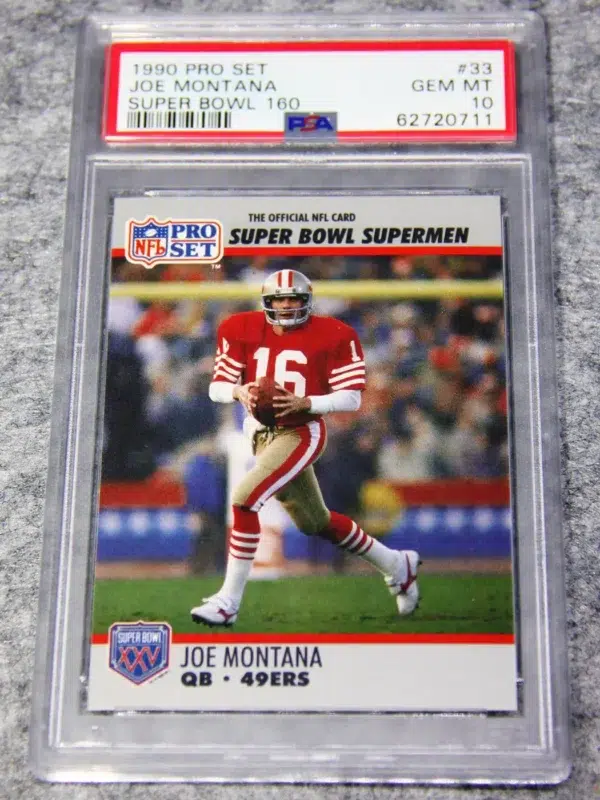 1990 Joe Montana #33 Pro Set Super Bowl Supermen XXV PSA 10 Gem MT - front