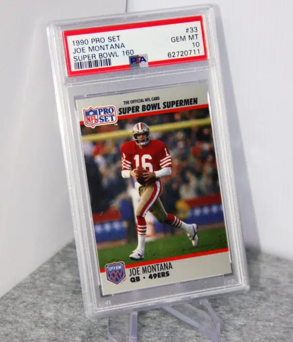 1990 Joe Montana #33 Pro Set Super Bowl Supermen XXV PSA 10 Gem MT - stand