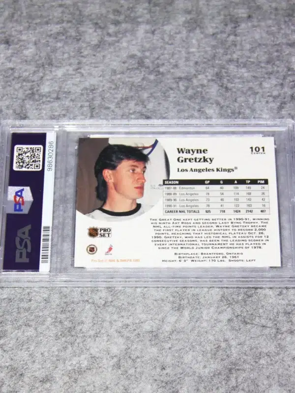 1991-92 Wayne Gretzky #101 Pro Set LA Kings PSA 9 MINT - back