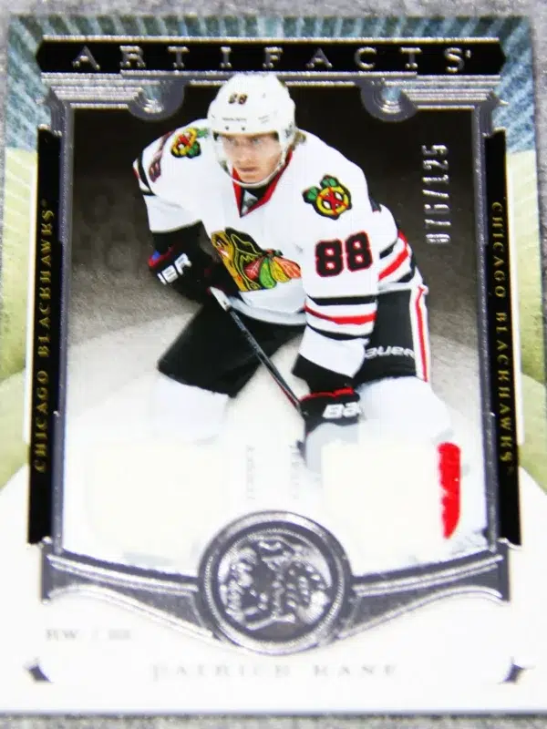 2015-16 Patrick Kane #55 Upper Deck Artifacts Hockey Dual Jersey SN#76 - front