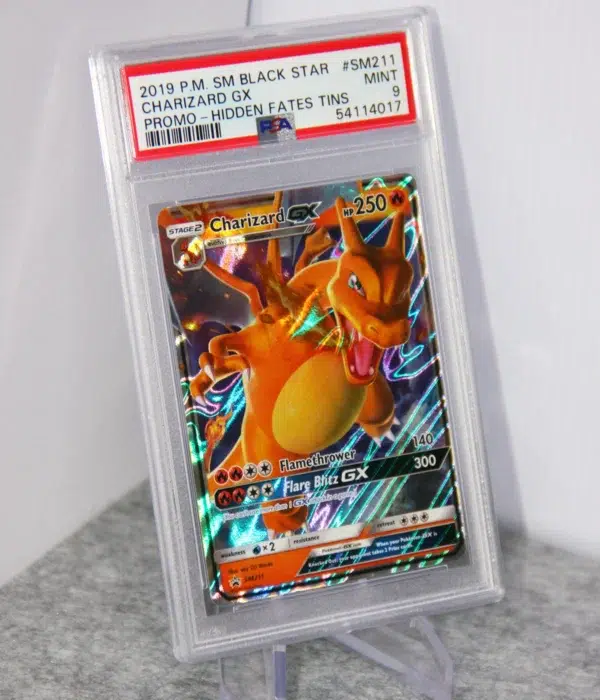 2019 Charizard GX SM211 Pokemon SM Black Star Promo Hidden Fates Tins Holo PSA 9 MINT - stand