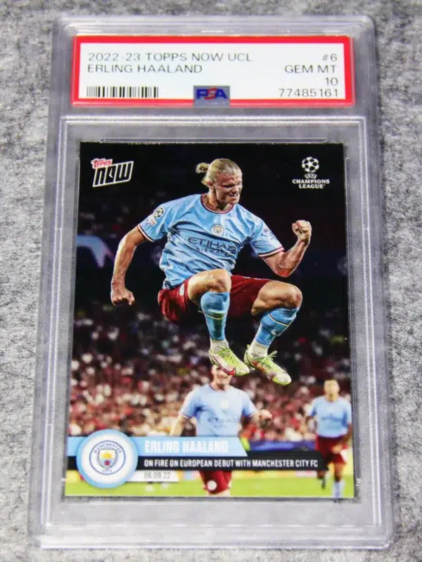2022-23 Erling Haaland #6 Topps Now UEFA Champions League On Fire in Treble Year PSA 10 Gem MT - front