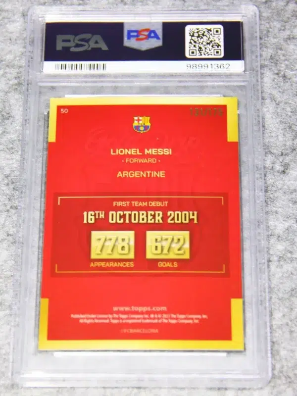 2022-23 Lionel Messi #50 Topps FC Barcelona Team Set Teal Gold Drips SN#131 PSA 8 NM-MT - back