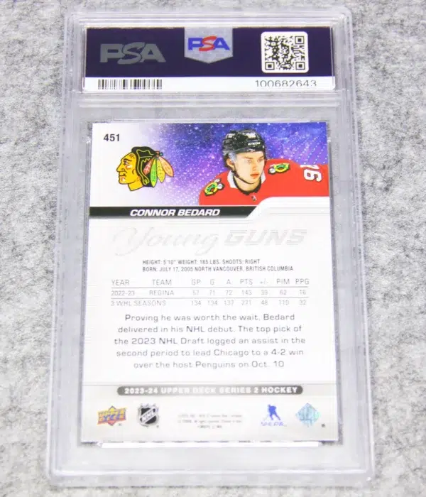 2023-24 Connor Bedard #451 Upper Deck Series 2 Young Guns RC PSA 9 MT - back