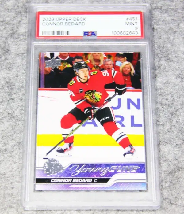 2023-24 Connor Bedard #451 Upper Deck Series 2 Young Guns RC PSA 9 MT - front