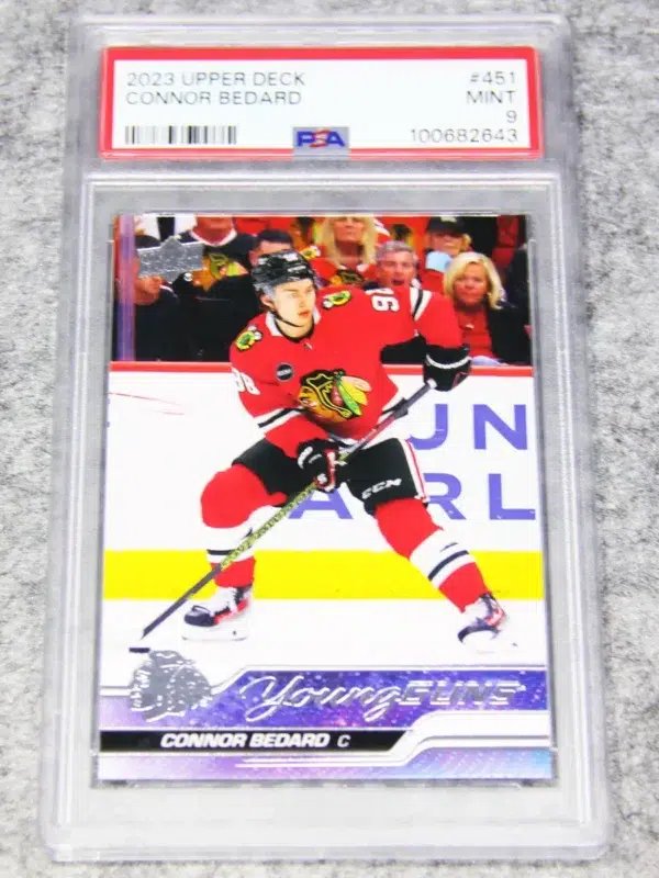 2023-24 Connor Bedard #451 Upper Deck Series 2 Young Guns RC PSA 9 MT - front