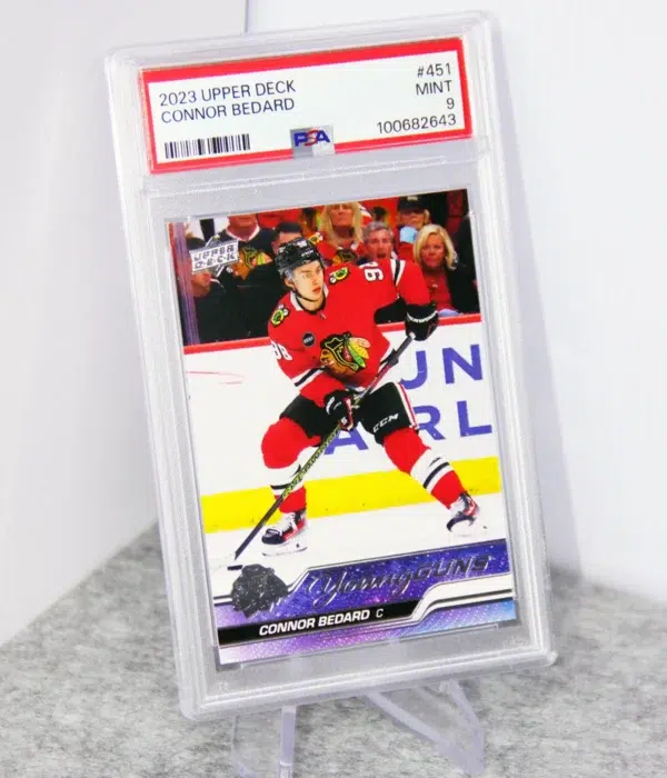 2023-24 Connor Bedard #451 Upper Deck Series 2 Young Guns RC PSA 9 MT - stand