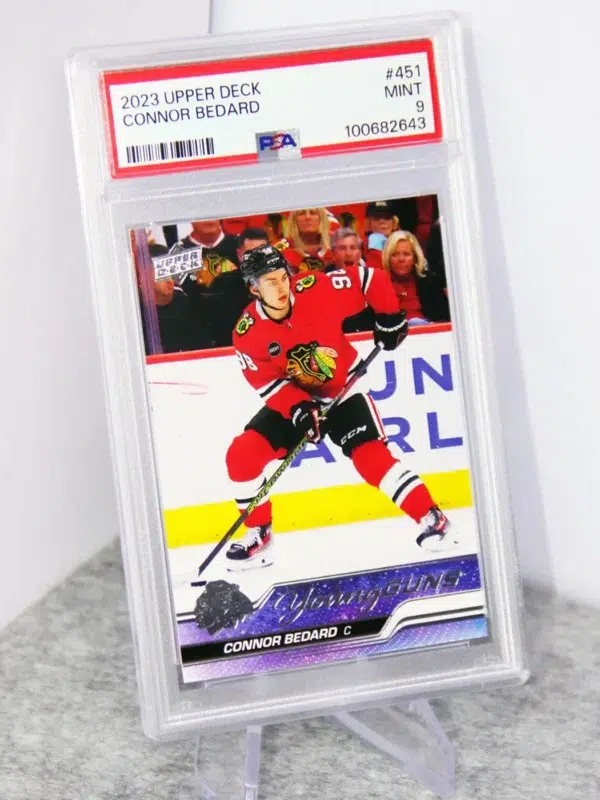 2023-24 Connor Bedard #451 Upper Deck Series 2 Young Guns RC PSA 9 MT - stand