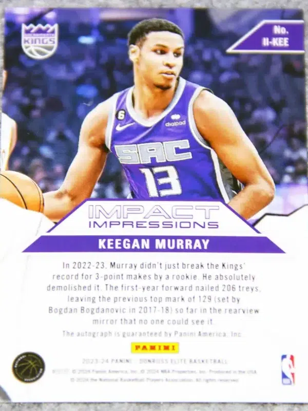 2023-24 Keegan Murray #II-KEE Panini Donruss Elite Impact Impressions Red Green Int’l Autograph - back