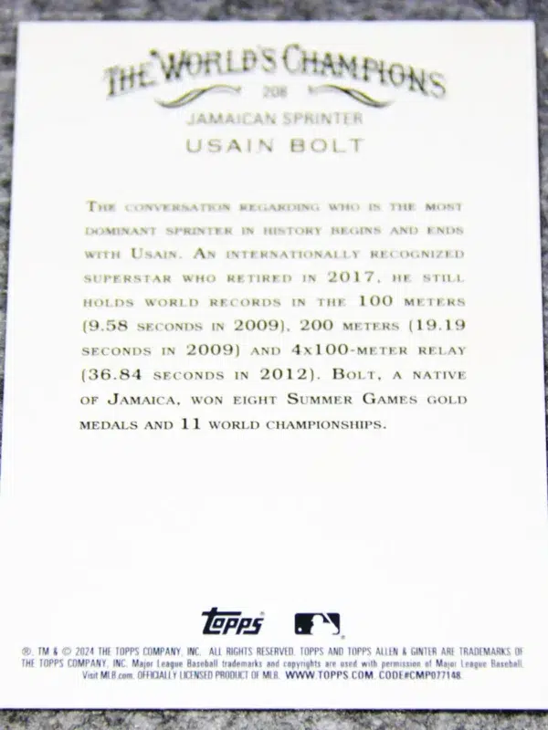 2024 Usain Bolt #208 Topps Allen & Ginter Silver Foil Hot Box Portrait - back