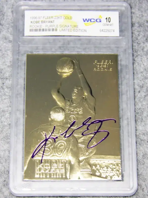 1996-97 Kobe Bryant #4 Fleer 23KT Gold Rookie Purple Signature Limited Edition WCG 10 GEM MT - front
