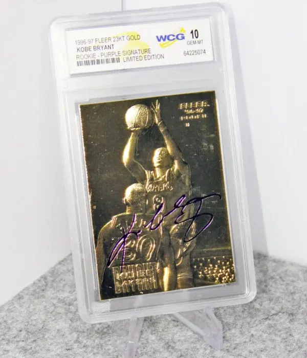 1996-97 Kobe Bryant #4 Fleer 23KT Gold Rookie Purple Signature Limited Edition WCG 10 GEM MT - stand