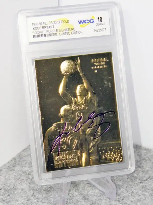 1996-97 Kobe Bryant #4 Fleer 23KT Gold Rookie Purple Signature Limited Edition WCG 10 GEM MT - stand