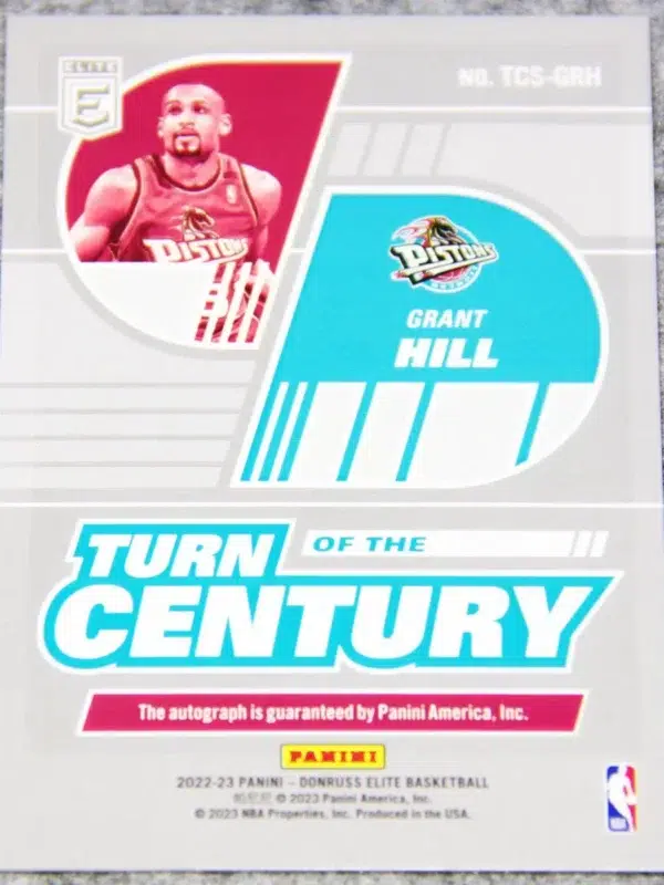 2022-23 Grant Hill #TCS-GRH Panini Donruss Elite Turn Century Autograph - back