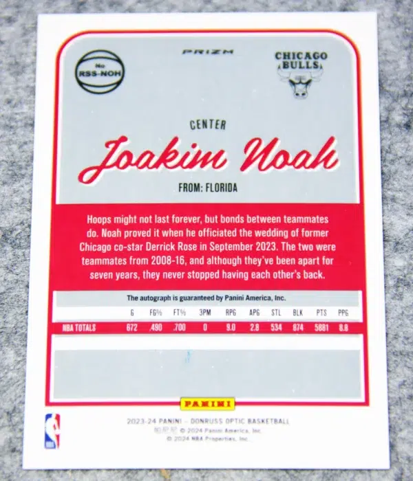 2023-24 Joakim Noah #RSS-NOH Panini Donruss Optic Retro Series Red Choice Prizm Auto - back