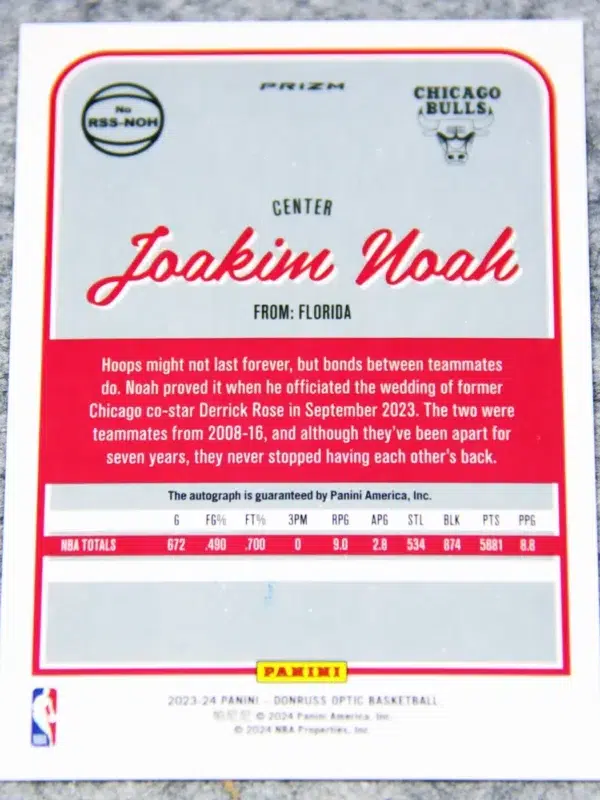 2023-24 Joakim Noah #RSS-NOH Panini Donruss Optic Retro Series Red Choice Prizm Auto - back