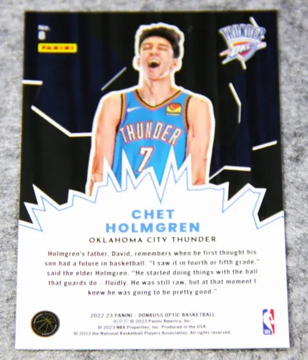 2022-23 Chet Holmgren #8 Panini Donruss Optic My House RC - back