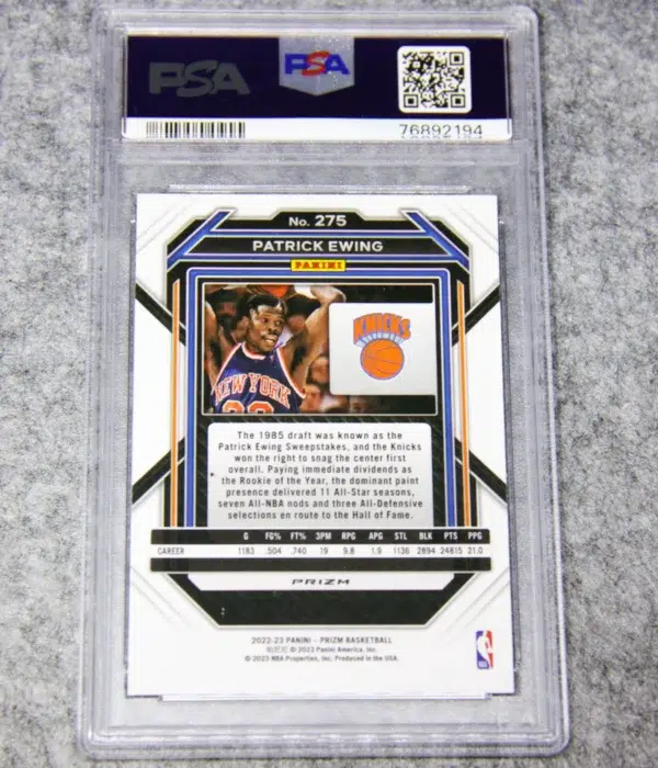 2022-23 Patrick Ewing #275 Panini Prizm White Sparkle Prizm PSA 9 MT - back