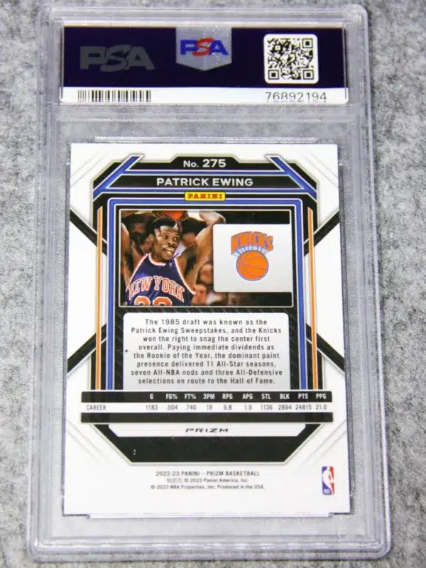2022-23 Patrick Ewing #275 Panini Prizm White Sparkle Prizm PSA 9 MT - back